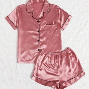 Shein Contrast Binding Satin‎ PJ Set